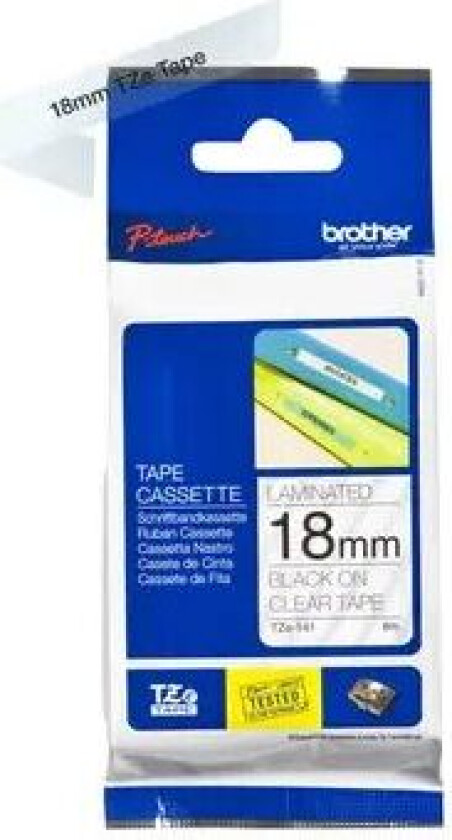 Tape 18mm Tze-141 Svart/gjennomsiktig