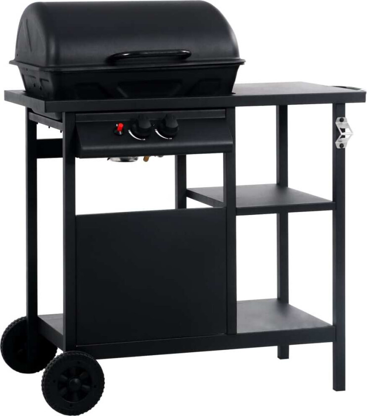 Gassgrill med sidebord i 3 etasjer svart
