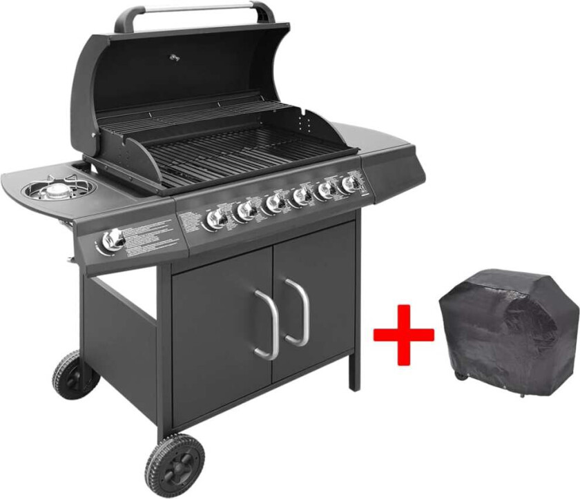 Gassgrill 6+1 kokesone svart