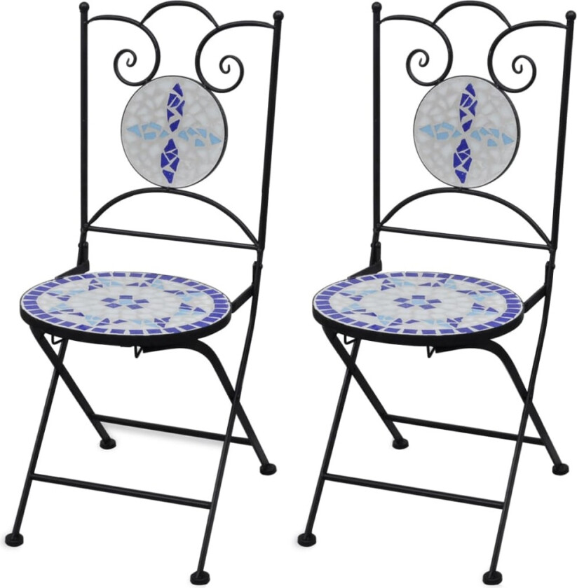 Sammenleggbare bistrostoler 2 stk keramikk blå og hvit