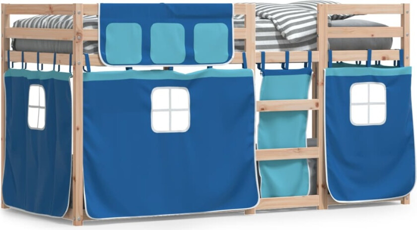 Køyeseng med gardiner blå 90x200 cm heltre furu