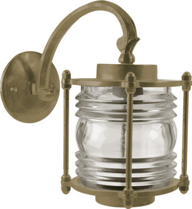 858 Vegglampe med marint glass på buet arm i messing IP53