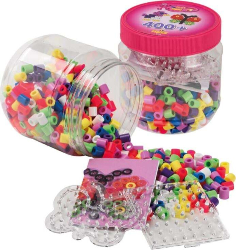 Â Hama Maxi Bøtte 8791 med 400 Perler & 2 Perleplater