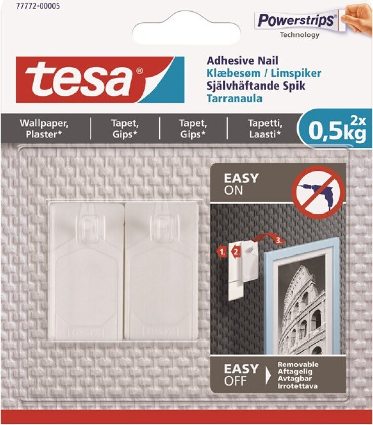 Tesa - Selvheftende Spiker Til Alle Typer Vegger (Maks 2x0,5kg)