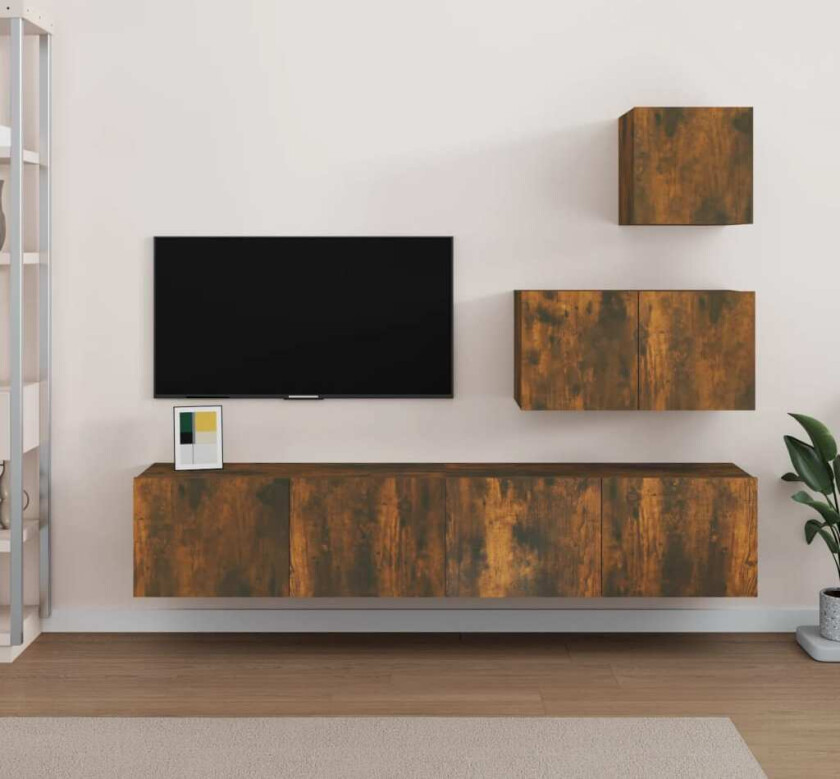 TV-skapsett 4 deler røkt eik konstruert tre