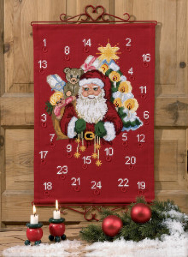 Broderisett Aida Julekalender Julenisse med Sekk 60x40cm