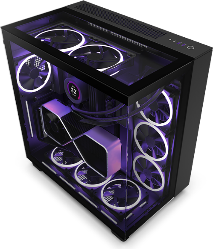 NZXT H series H9 Elite - Mid tower - ATX - sidepanel med vindu (herdet glass) - ingen strømforsyning - matt svart - USB/lyd