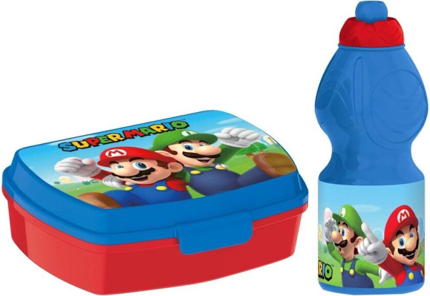 2-Pack Super Mario & Luigi Matboks & Pop-up vannflaske