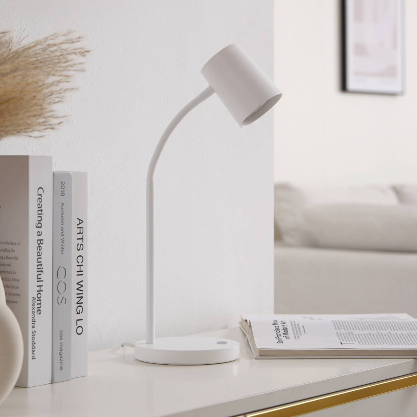 Radka bordlampe, hvit, fleksibel arm