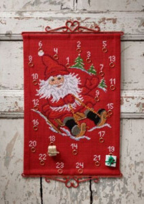 Broderipakke Julekalender Julenisse med kjelke 38x55cm