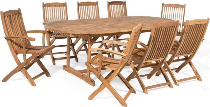 Hagemøbelsett Lys Akasietre 8-seters bord sammenleggbare stoler Rustikk design