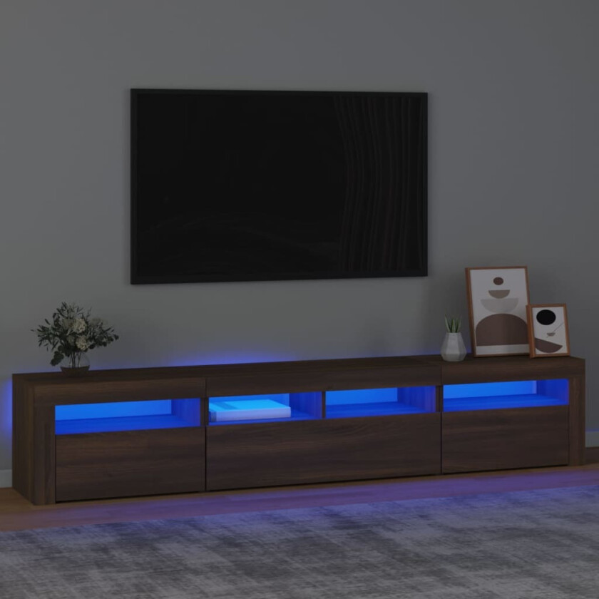 TV-benk med LED-lys brun eik 210x35x40 cm