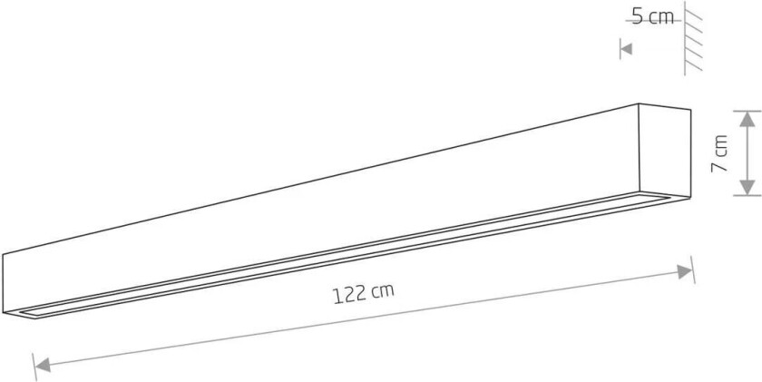 Vegglampe, rett L, 122 cm, hvit