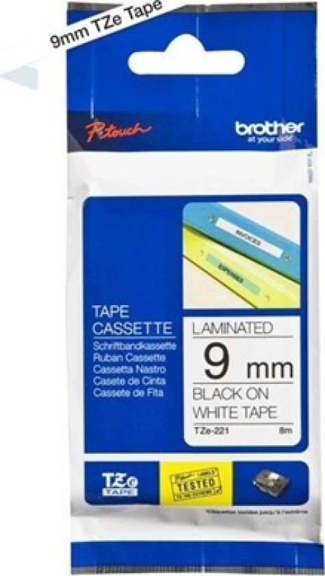 TZe-tape 9 mm Svart/hvit