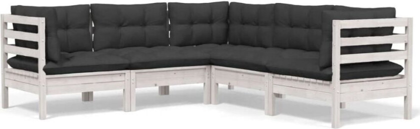 Hagesofagruppe med puter 5 deler hvit heltre furu