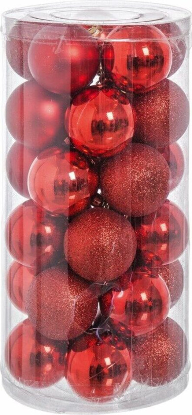 Juletrekuler Rød Plast Glitter 6 x 6 x 6 cm (30 antall)