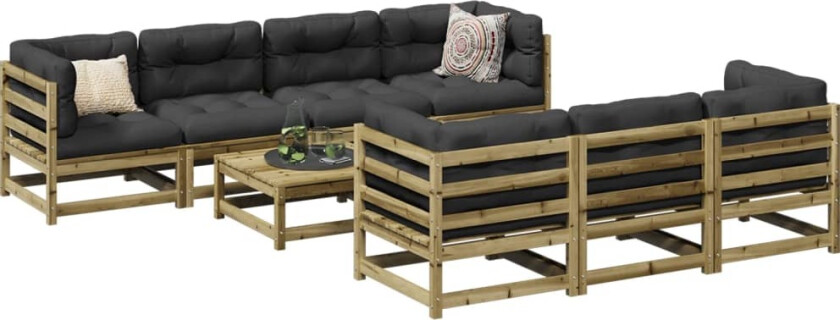 Hagesofasett 8 deler impregnert furu