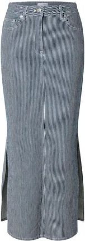 Myra Hw Stripe Column Denim Skirt - Medium Blue Denim White 40