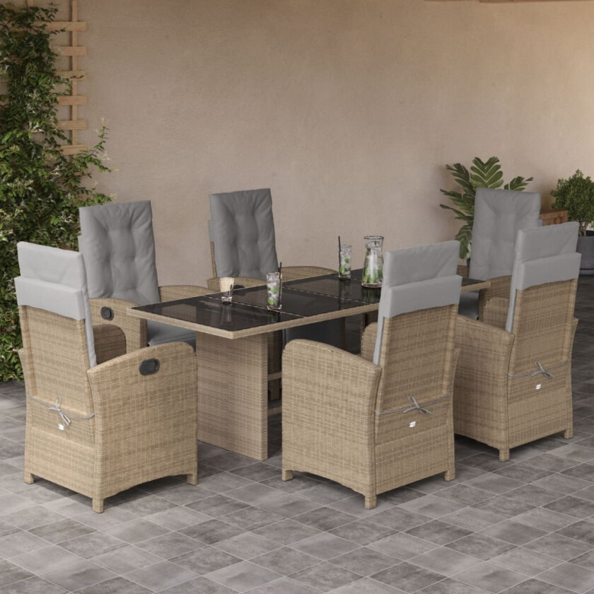 Hagespisegruppe med puter 7 deler polyrotting beige