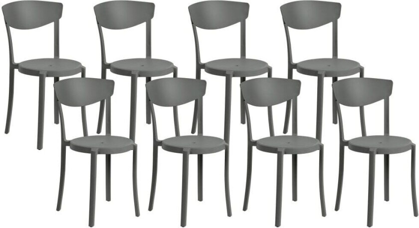 Sett med 8 Hagestoler Svart Polypropylen Lett Værbestandig Plast Innendørs Utendørs Moderne