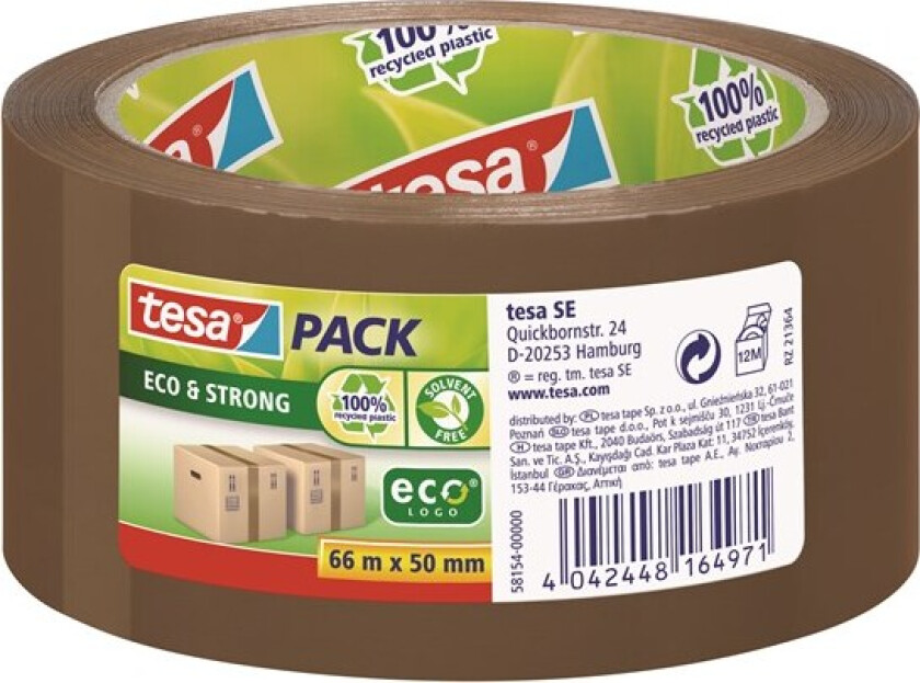 pack eco & Strong Packaging Tape ecoLogo 66m x 50mm Brown