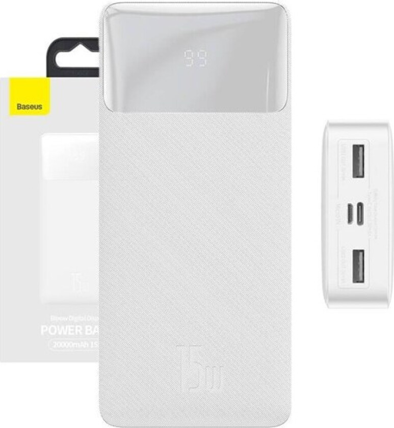 Bipow 20000mAh 15W - White Nødlader