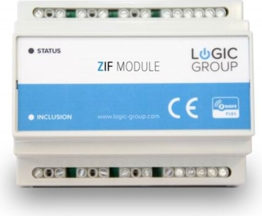 LOGIC GROUP Z-Wave baseret modul med 6 relæudgange og 6 impulsindgange til montering på standard M36 DIN skinne (EN50022).