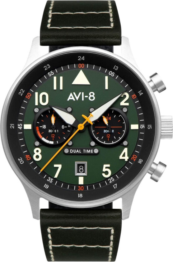 Carey Dual Time Merville AV-4088-02 - Kvarts - Sølv - Herreklokker - Skinn - Mineral