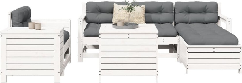 Hagesofasett 7 deler hvit heltre furu