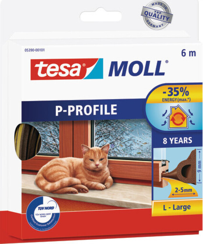moll tetningsliste, P-profil, 6 m, brun