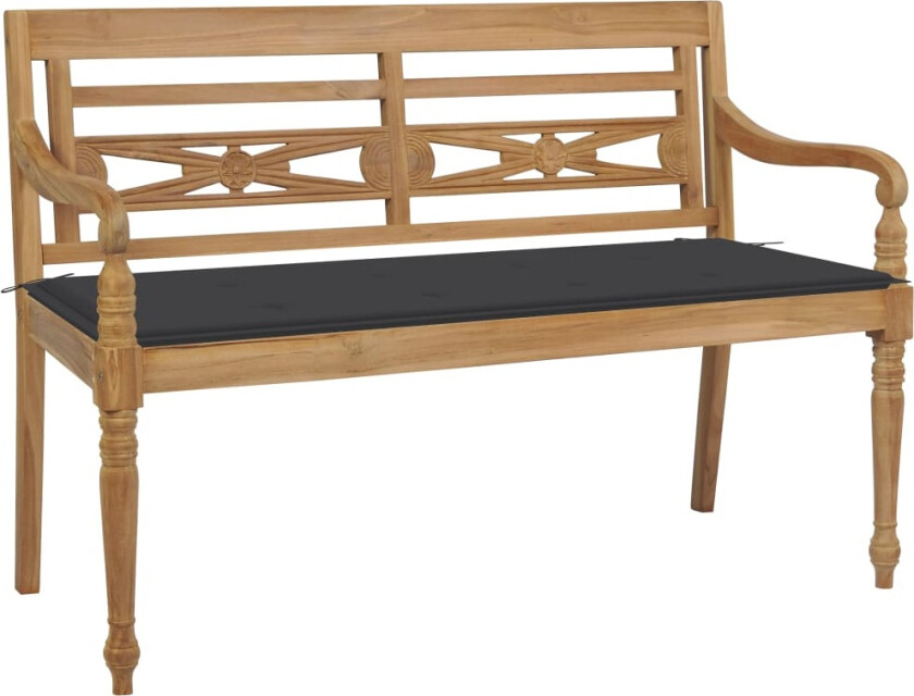 Batavia benk med antrasitt pute 120 cm heltre teak