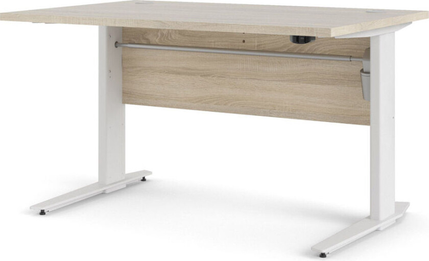 Prisme skrivebord elektrisk heve senke funksjon eik struktur dekor og hvit .