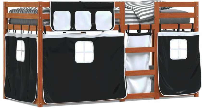 Køyeseng for barn gardiner hvit og svart 90x200 cm heltre furu