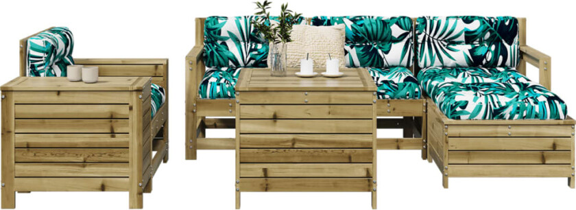 Hagesofasett 7 deler impregnert furu