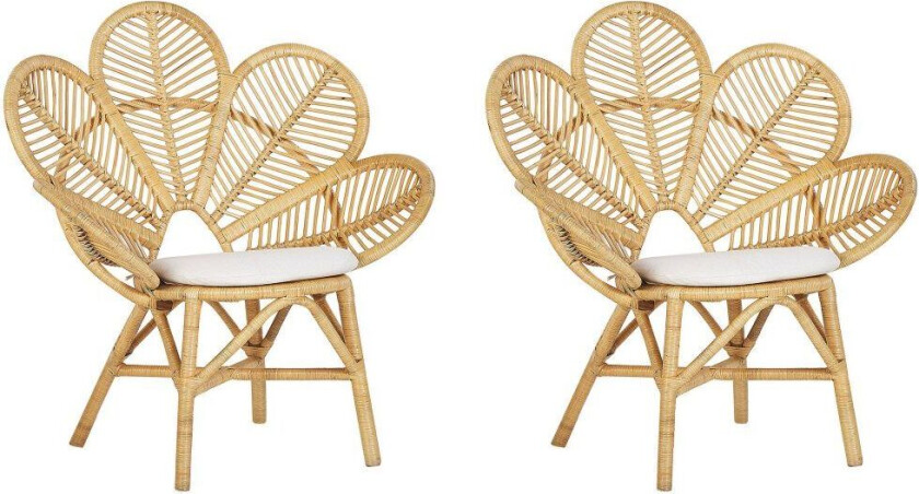 Sett med 2 Rottingstoler Beige Bomull Sittepute Innendørs Utendørs Hage Boho Metall Moderne