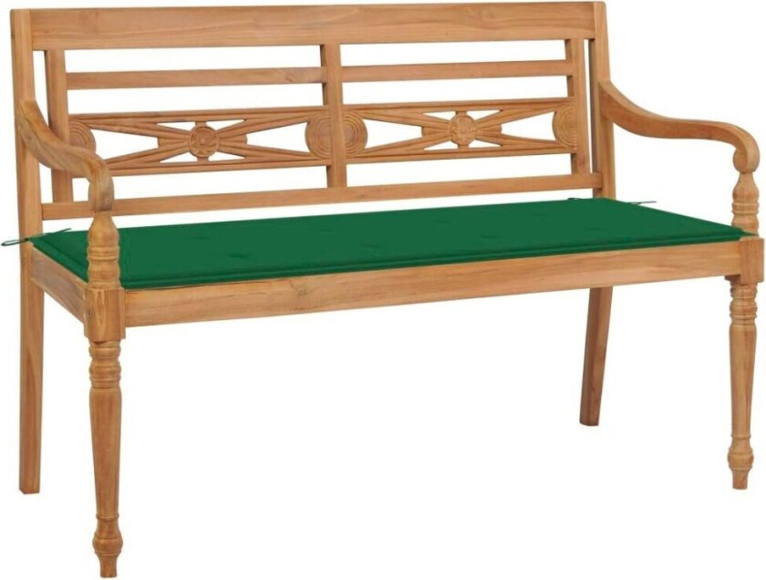 Batavia benk med grønn pute 120 cm heltre teak