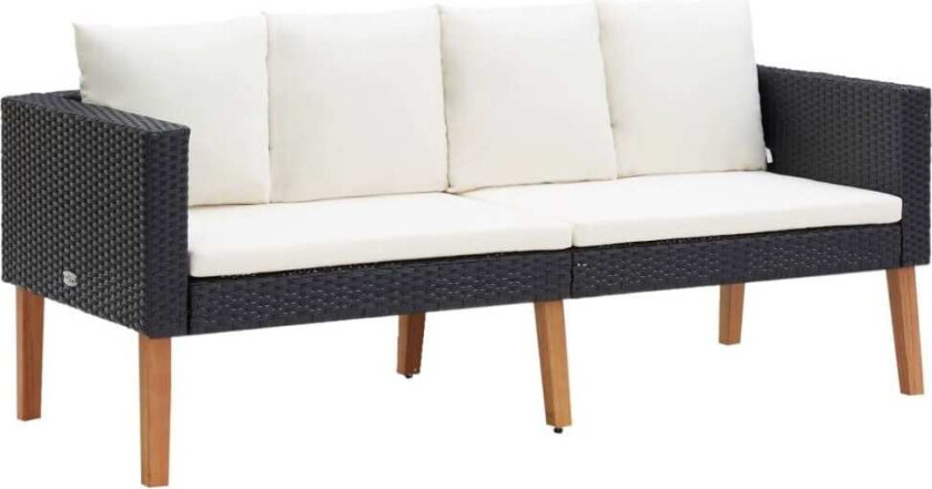 Hagesofa med puter 2 seter polyrotting svart