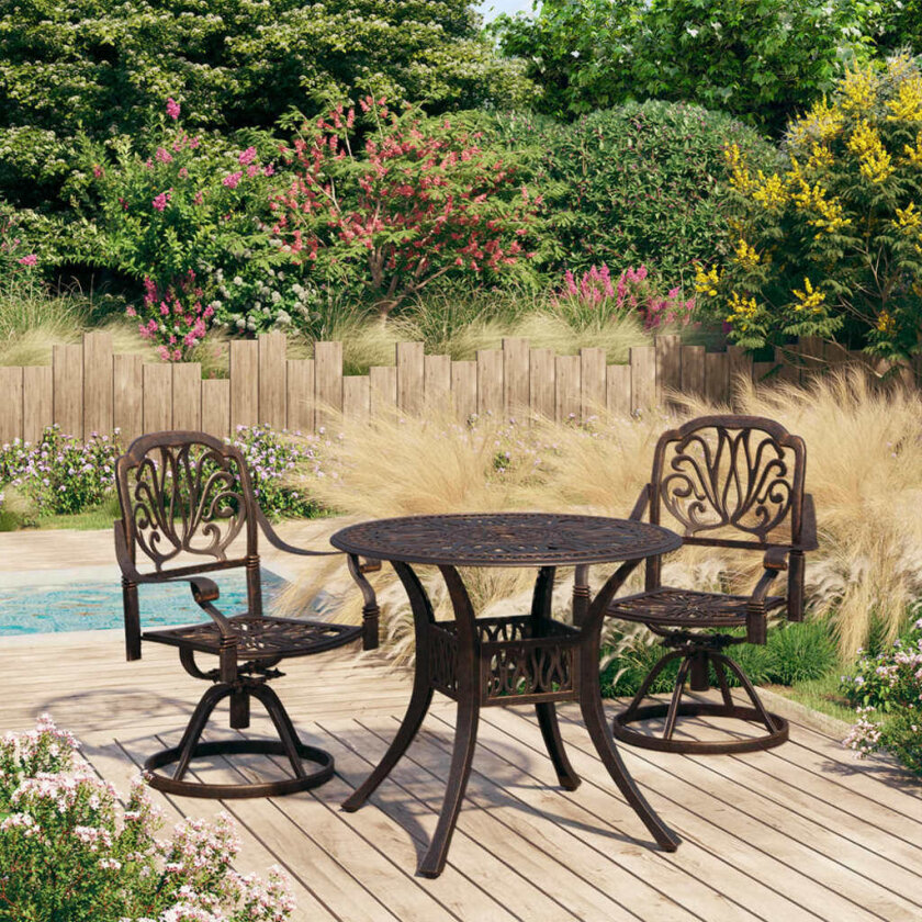 Bistrosett 3 deler støpt aluminium bronse