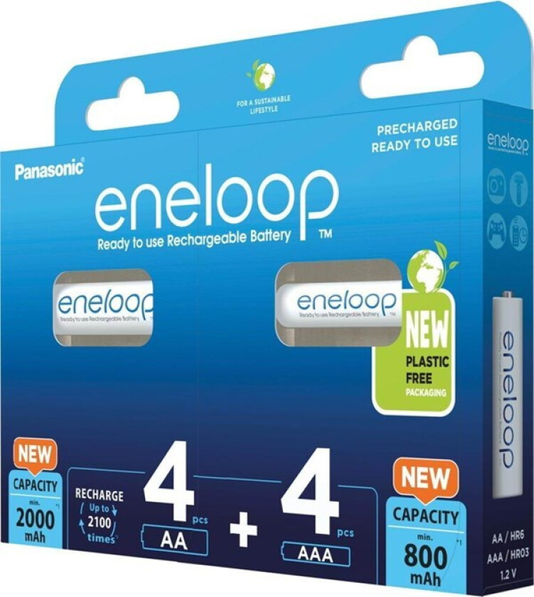 eneloop BK-KJMCCE44E - Batteri 4 x AA-type - NiMH - (ladbare) - 1900 mAh - med 4 x AAA NiMH 750 mAh-batterier