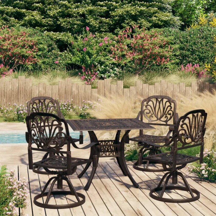 Bistrosett 5 deler støpt aluminium bronse