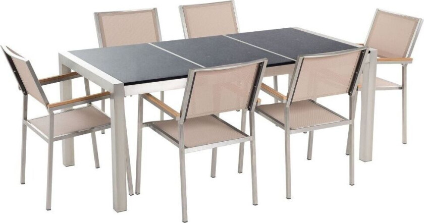 Hagemøbelsett Beige med svart granitt 180 x 90 cm 6-seter Hage Utendørs Terrasse