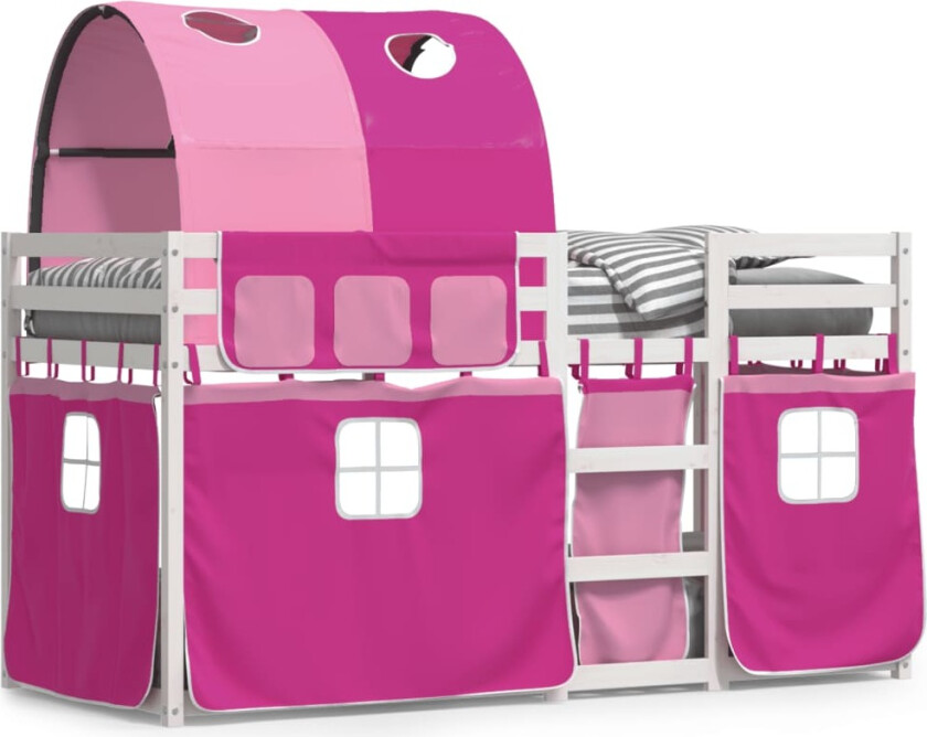 Køyeseng med gardiner rose 90x200 cm heltre furu