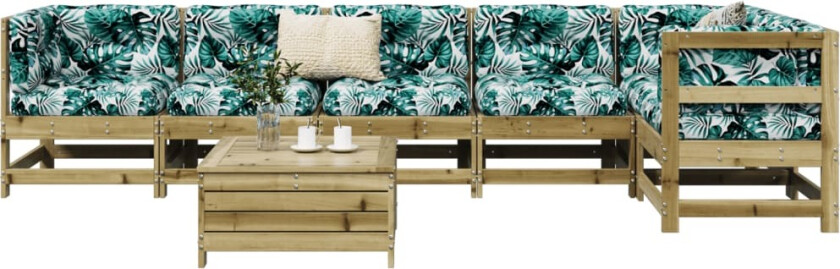 Hagesofasett 7 deler impregnert furu