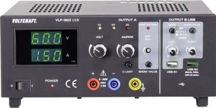 VLP-1602 laboratoriestrømforsyning, justerbar 0 - 60 V 0,01 - 1,5 A 123 W OVP antall utganger 3 x (VC-8146855)