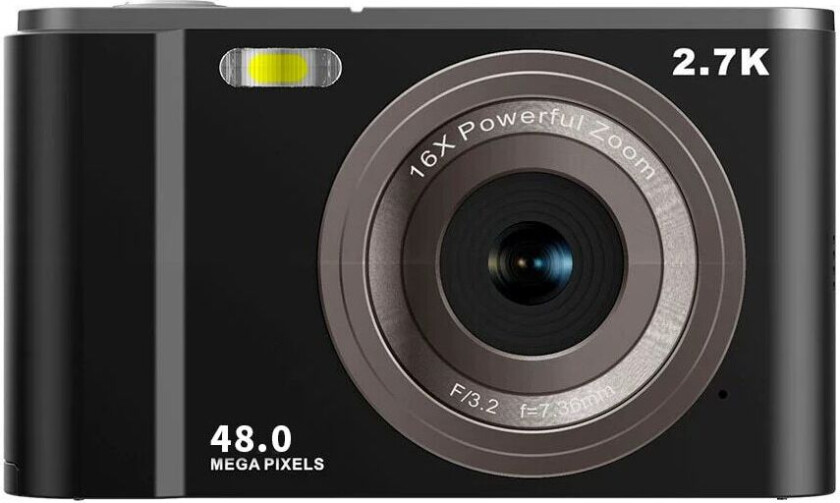 INF Digitalkamera 2.7K 48MP 1080P, 16x zoom, anti-shake, ansiktsgjenkjenning Sort