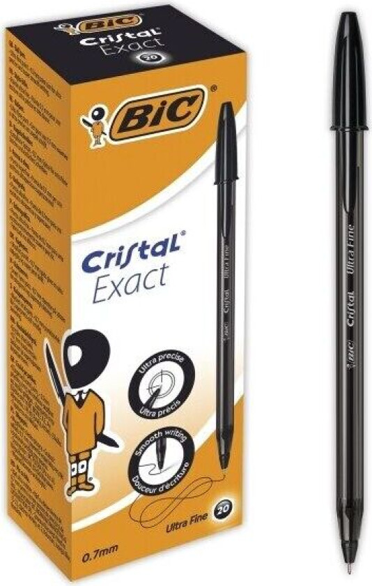 BIC Cristal Exact - Kulepenn - svart - 0.7 mm - ultrafin (en pakke 20)