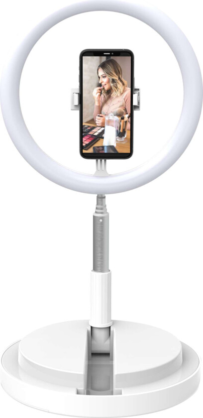 Invisilight 11" Sammenleggbart Ring Light m. Fjernkontroll og Mobilholder - Hvit