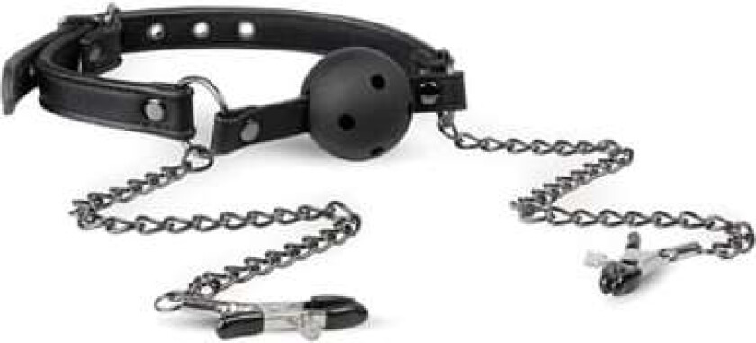 Easytoys Open Ball Gag With Nipple Clamps