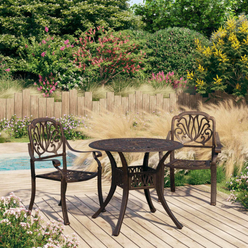 Bistrosett 3 deler støpt aluminium bronse