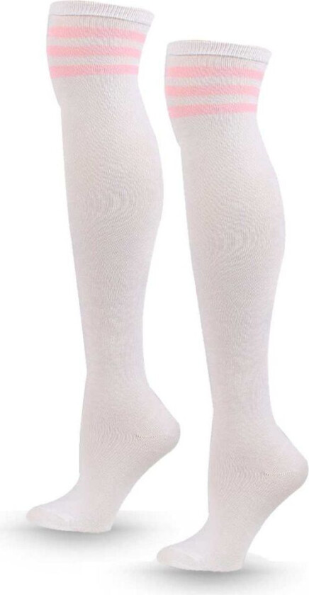 Stripete knesokker hvite rosa striper - høye sokker